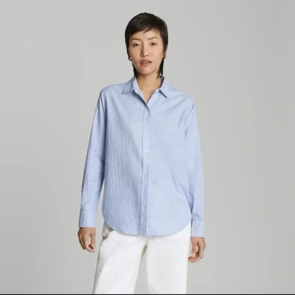 Everlane Tops - Everlane The Silky Cotton Relaxed Shirt Blue White Stripe 12